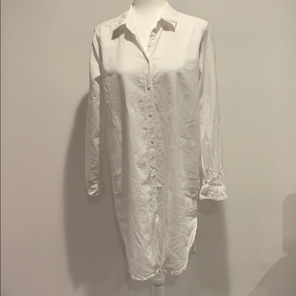 Linen blend tunic button down shirt